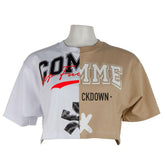 Comme Des Fuckdown Beige Couture Logo Tee with Two-Tone Print -   -  Comme Des Fuckdown.